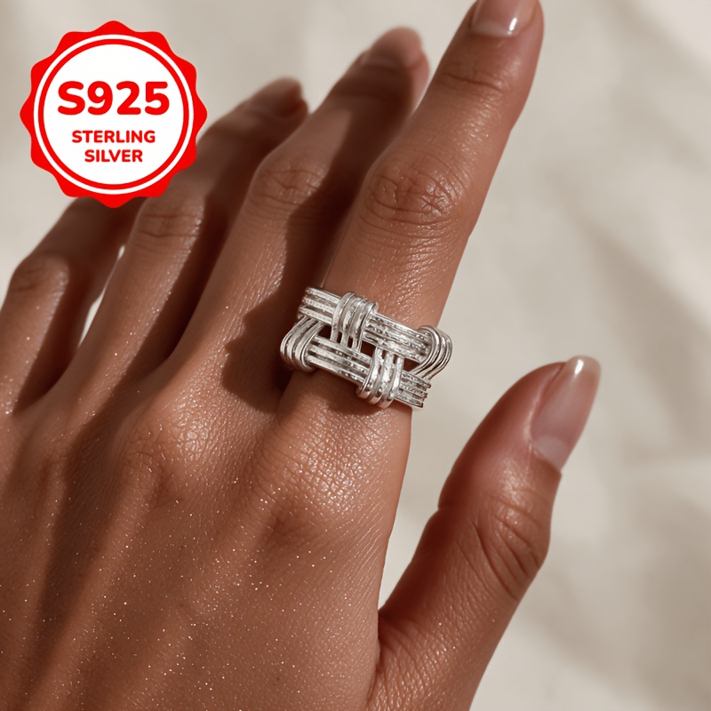 925 Silver Woven Hollow Adjustable Ring, Gift for Couples